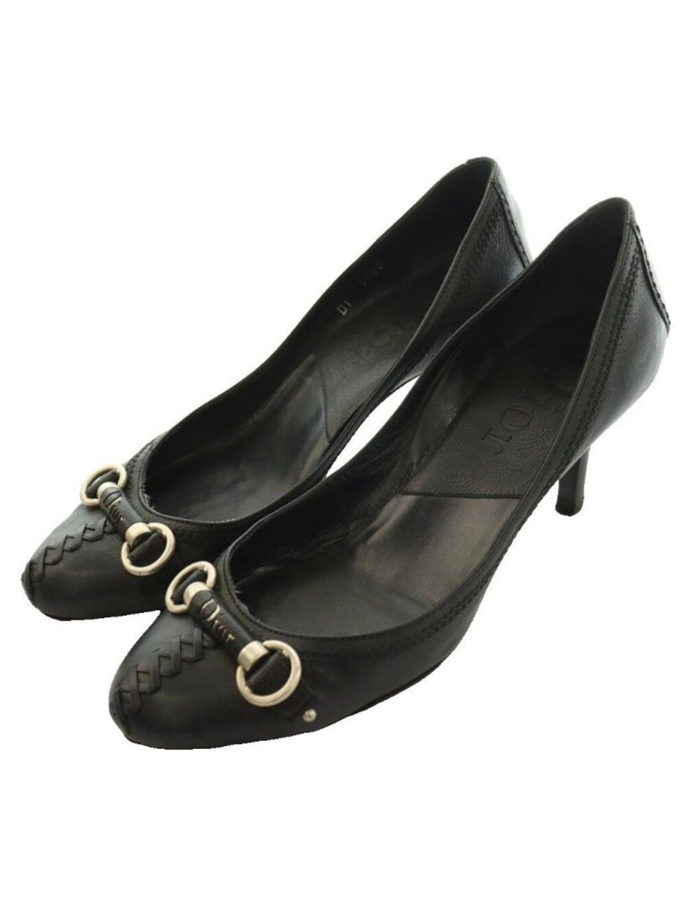 Dior Pumps Round Toe Logo Leather Black SS Heel 36